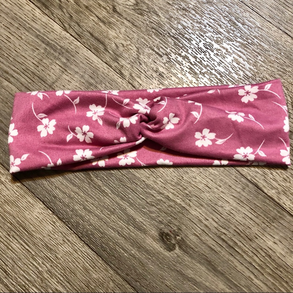Floral Pink Wide Twist Headband Handmade NEW